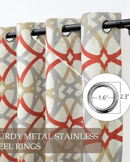 DriftAway Alexander 100% Blackout Curtains for Living Room Linen Blend Pattern Match Thermal Insulated Room Darkening Geo Moroccan Mid Century Grommet Bedroom Drapes 2 Panels 52 x 108 Inch Linen Red
