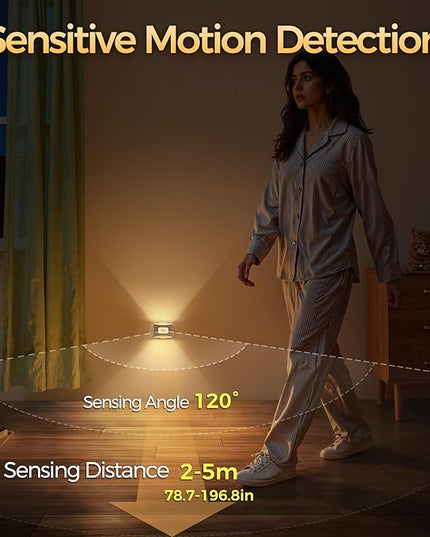 DORESshop Motion Sensor Night Light Indoor, Rechargeable Night Lights, Magnetic Stick-On Stair Lights 3000K Warm White, Wireless Battery Operated Lights for Hallway,Kitchen,Closet,Bedroom