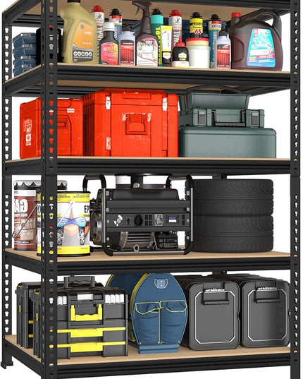 PrimeZone 32" W x 16" D x 63" H Storage Shelves - 5 Tier Adjustable Garage Storage Shelving, Heavy Duty Metal Storage Utility Rack Shelf Unit for Warehouse Pantry Closet Kitchen, Black