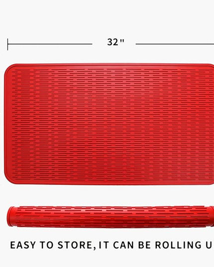 Silicone Dish Drying Mat for Multiple Usage,Easy clean,Eco-friendly,Heat-resistant Silicone Mat for Kitchen Counter or Sink,Refrigerator or Drawer Liner Red 4XL 32 inches x 18 inches