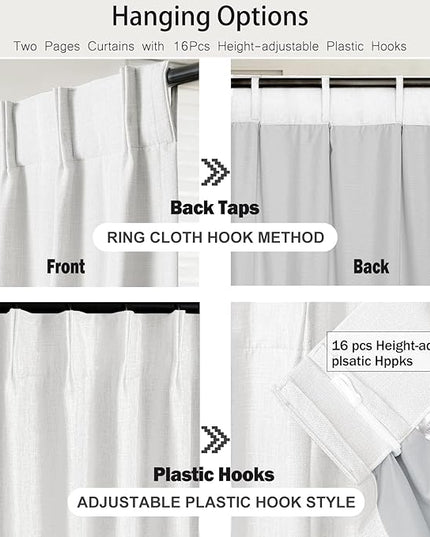 Pinch Pleated Rayon Blend Blackout Curtains for Bedroom - Ivory Full Black Out Curtains 90 Inch 2 Panels Set for Living Room Darkening Thermal Window Curtain Drapes with 16pc Hooks