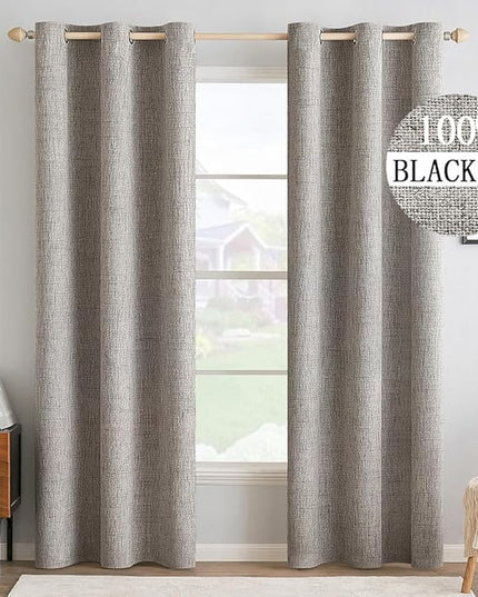 MIULEE 100% Blackout Linen Textured Curtains for Bedroom Solid Thermal Insulated Warm Taupe Grommet Room Darkening Curtains & Drapes Luxury Decor for Living Room Nursery 42 x 90 Inch (2 Panels)