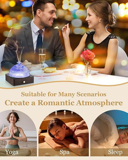 Glass Essential Oil Diffuser with Glass Reservoir & WoodBase, 200ml Ultrasonic Lock Color Timer Auto-Off 7 Color Light Aroma Glass Dome Diffuser for Home Office Bedroom Yoga - Dark Brown