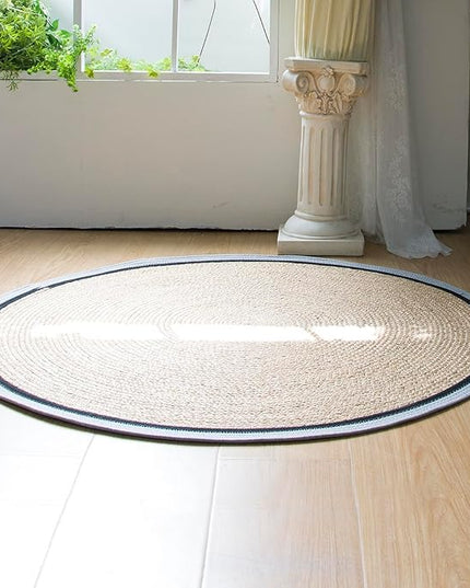 Handwoven Braided Rug, 3 Feet Round Reversible Area Rug, Pet-Friendly Durable Natural Fiber Carpet for Living Room, Dining Room, Bedroom