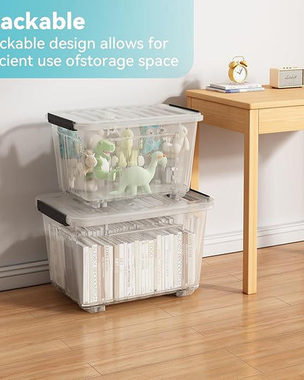 Nazhura 97Quart Plastic Storage Bin, Stackable and Nestable Storage Boxes with Clear Lids and Secure Latching Buckles, Large Storage Container (Clear, 97Quart-6Pack)