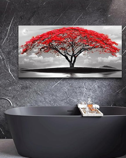 Wapluam Black And White Pictures Large Canvas Prints Wall Art For Living Room Bedroom Wall Decor Red Tree Landscape Painting To Hang Modern Home Decorations For Office Stretched And Framed Artworks