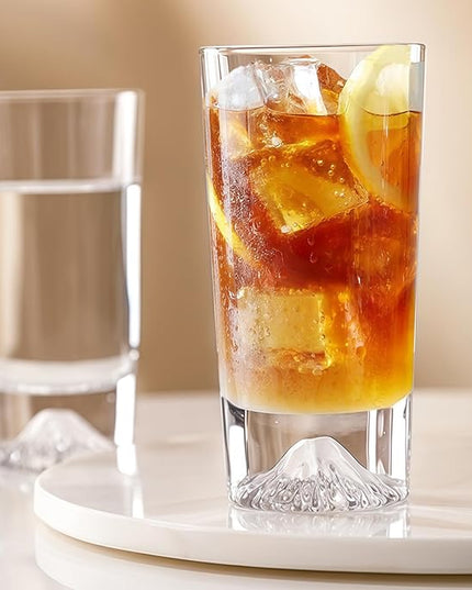 Glass Cups Set of 4 – 12oz Drinking Glasses with Mountain Base – Glasses Drinking Set & Water Glasses for Cocktails, Juice, Water – Premium Glassware for Home Bar (Crystal Mountain)