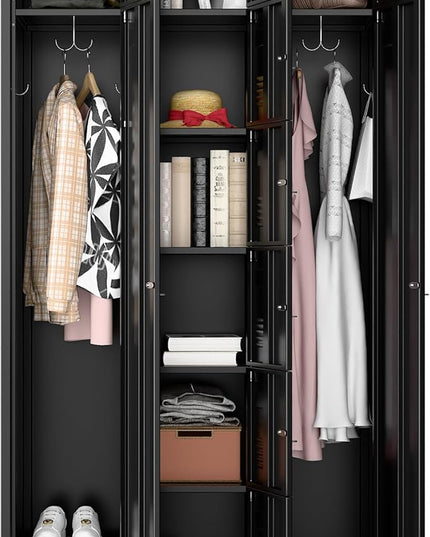 Aobabo Metal Storage Locker for empolyees, 10 Doors Metal Lockers with Hooks, for School, Home Office, Garage, Assembly Required, Black