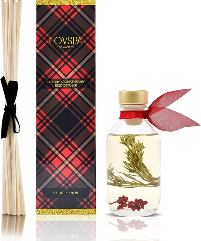 LOVSPA Reed Diffuser Set, Joy Winterberry Spruce Scented Oil Diffuser with Sticks, Home Fragrance Accessories for Bathroom Shelf Decor, Aroma Diffusers for Home or Office Desk, USA Made