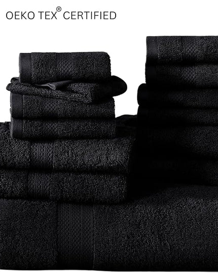 LANE LINEN 100% Cotton Luxury Bath Towel Set - 6 Pieces - Ring Spun, Super Soft & Highly Absorbent - 2 Bath, 2 Washcloths, 2 Hand Towels for Bathroom - Holds Well After Multiple Washes - Black