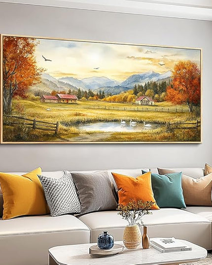 PHAOHUAXM Large Canvas Wall Decor For Living Room Wall Art For Farmhouse Office Mural For Bedroom Ink-Wash Landscape Paintings Print Artworks Pictures Dining Room Home Decor 30"X60" Wood Framed