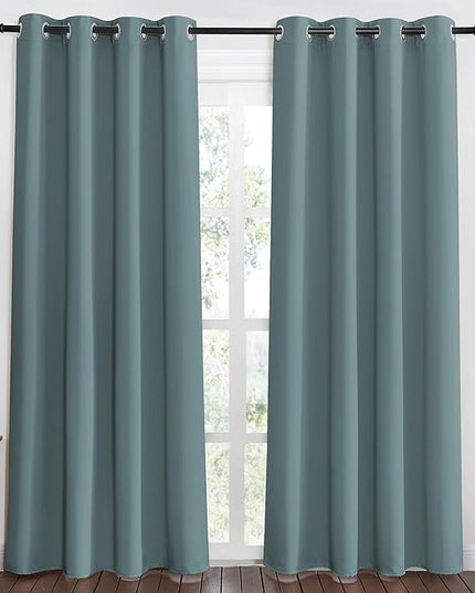 NICETOWN Blackout Greyish Blue Curtain for Living Room - Grommet Solid Thermal Insulated Sound Dampening Doorway Window Curtain Drape for Bedroom/Sliding Door (1 Panel, W46 x L80)