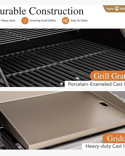Sophia & William Propane Gas Grill and Griddle Combo with Porcelain-Enameled Cast Iron Grates, Dual Outdoor BBQ Grill with Flat Top Griddle for Barbecue, 696 SQ.IN. Cooking Area