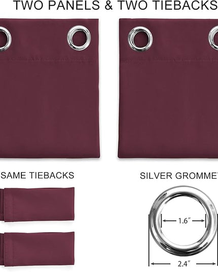 Blackout Curtains for Bedroom Thermal Insulated Light Blocking Room Darkening Curtains Solid Grommet Window Drapes for Living Room, Set of 2 Curtain Panels 52 W x 63 L inch Long Wine