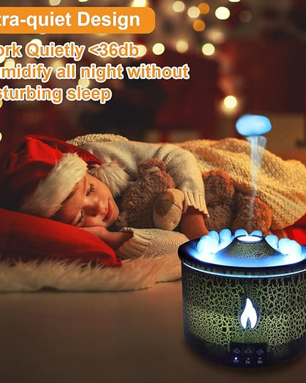 Volcano Humidifier Quiet Flame Diffuser: 300ml Spray Humidifier with 2 Modes Fire Mist Waterless Auto Shut Off Aromatherapy Diffuser with Remote Control for Bedroom Home, Office(Red & Blue)