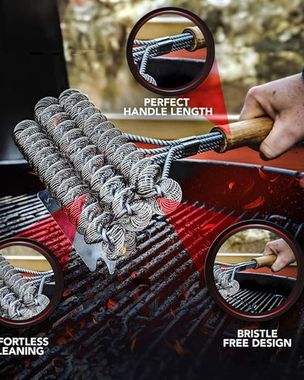 BBQ-AID Grill Brush for Outdoor Grill Bristle Free - 18" BBQ Brush for Grill Cleaning Kit - Safe BBQ Grill Cleaner Brush and Scraper - Stainless Grill Cleaning Brush for Any Grill, Grill Accessories