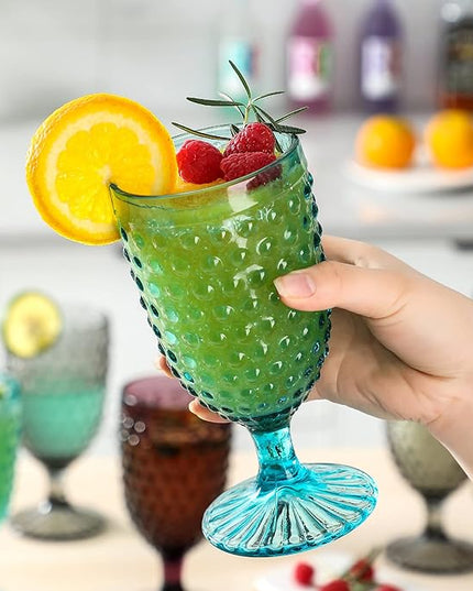 Hobnail Beverage Glass Goblet set of 6, 13 oz Hobnail Drinking Glasses Perfect for Dinner Table Parties Bars and Weddings