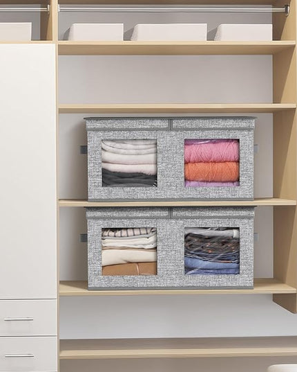 Univivi Large Foldable Fabric Storage Bins with lids [2-Pack] Collapsible Closet Storage Box for Clothes, Closet Organizer with Handles, Storage Cube Basket for Home, Bedroom (Grey, 24" x17" x 12")