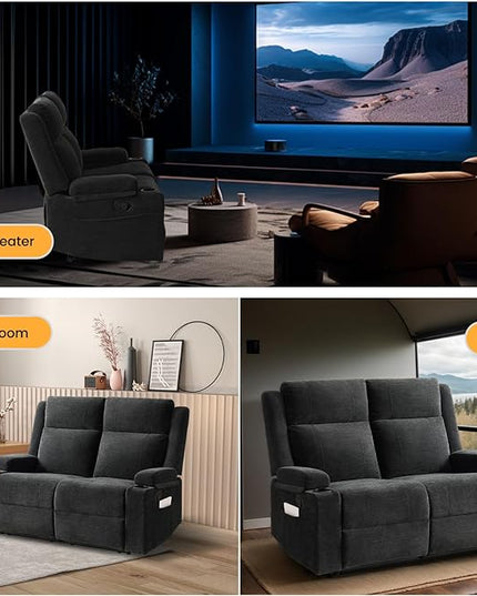 Loveseat Recliner, Loveseat Sofa with Adjustable Footrest, Wall Hugger Recliner for Living Room & Home Theater & RV(Black)