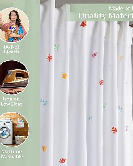 Maison d'Hermine Curtains for Living Room 100% Cotton 84 inch Length Two Panels Window Toile Curtains for Bedroom with Loop & Rod Pockets, Gifts for Mothers Day (Summer Whisper, 50" W x 84" L)
