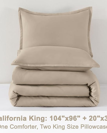 Litanika Khaki California King Comforter Set - 3 Pieces Cal King Lightweight Soft Solid Bed Comforter, Oversized All Season Down Alternative Bed Set (104x96In, 2 Pillowcases)