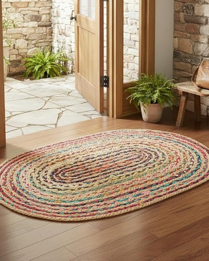 REDEARTH · Jute Cotton Chindi Area Rug - 2'x3' Oval Rug, Handwoven, Non-Shedding, Soft & Durable – Multi Tones for Home Décor in Living Room, Dining Room, Bedroom