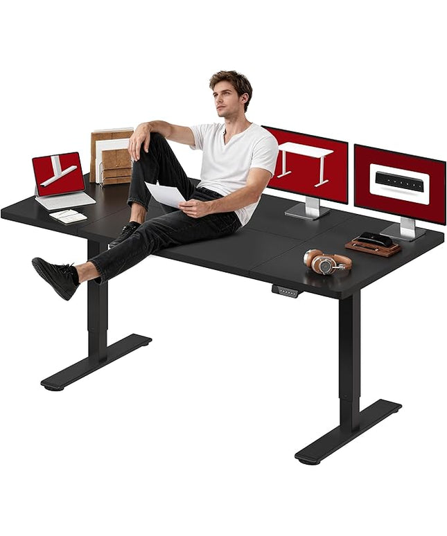 SANODESK Standing Desk Height Adjustable Electric Stand up Desk 79x32 Inches Sit Stand Home Office Desk with Splice Board, Black Frame/Black Top