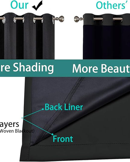 Yakamok 100% Blackout Curtains 96 Inches Long, 2 Thick Layers Heat and Full Light Blocking Soft Thermal Insulated Drapes for Bedroom(52" Wide Each Panel, Black, 1 Panel)