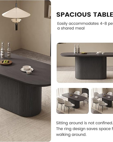 Guyii 7-Piece Oval Dining Table Set, 70" Modern Kitchen Table with 6 Chairs, Indoor Rectangular Dining Room Table for Kitchen, Living Room, Black