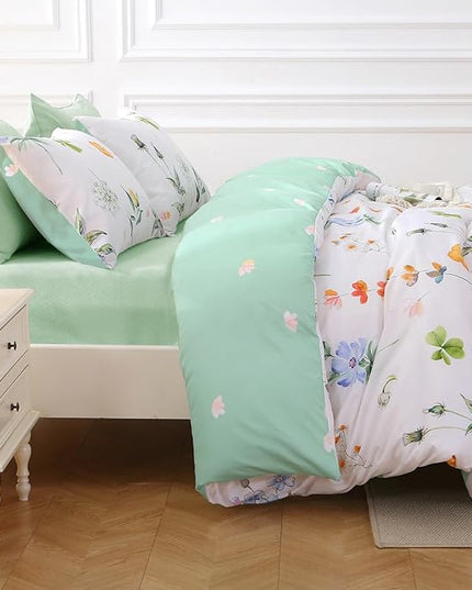 MUXHOMO Multi Flower Bed in a Bag King 7 Pieces, King Comforter Set Reversible Botanical Flowers Design, Ultra Soft & Breathable Bedding Sets with Comforter, Sheets, Pillowcases & Shams
