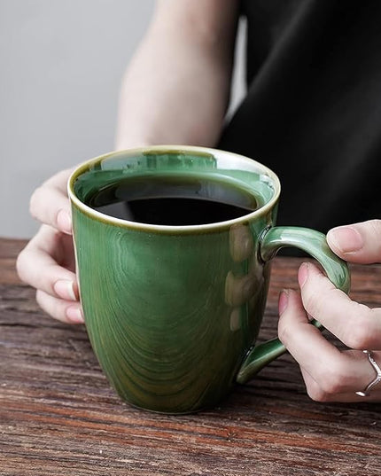 vicrays Coffee Mug Set, 12 Ounce, Set of 4, Ceramic Mug for Men, Women, Unique Glazed Mugs with Handle for Coffee, Tea, Milk, Cocoa, Cereal(Green)