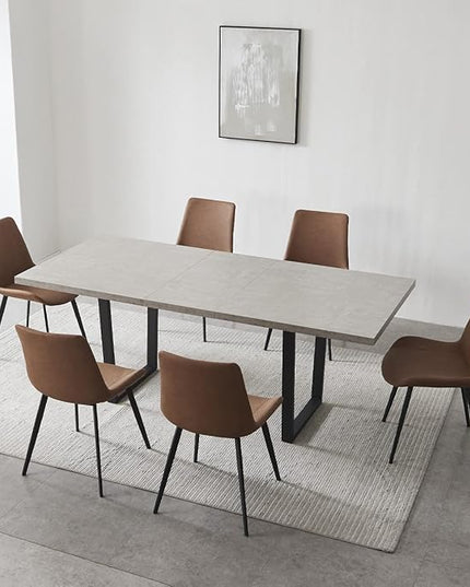 ZckyCine Modern Mid-Century Extendable Dining Table Set for 6-8 People | Expandable 51"-67" Wood Kitchen Table + 6 Upholstered Chairs | Stylish & Space-Saving Dining Room Furniture