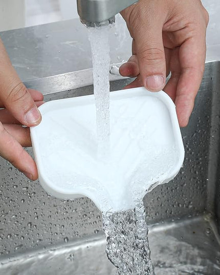 Silicone Bathroom Soap Dishes with Drain Spout-Bathroom and Kitchen Sink Organizer,Sponge Holder,Dish Soap Tray,Perfect for Dispenser,Scrubber,Bottle,Cup on Sink or Counter-White 4.9"×3.2"