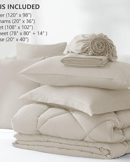 CozyLux Oversized King Comforter Set Beige - 7 Pieces Bed in a Bag Comforter Set with Sheets, Luxury Soft Bed Set All Seasons, Bedding Set with Down Alternative Comforter, Sheets, Pillowcases & Shams