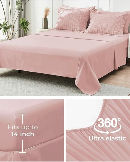 HYMOKEGE Rose Gold Full Size Comforter Sets Seersucker 7 Pieces, All Season Luxury Bed in a Bag for Bedroom, Bedding Set with Comforters, Sheets, Pillowcases & Shams
