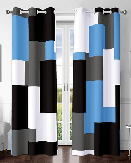 Light Blue 100% Blackout Curtains for Bedroom 72 inch Length 2 Panels Set Grey Modern Abstract Geometric Black Out Curtains Insulated Room Darkening Window Drapes for Living Room, 42Wx72L