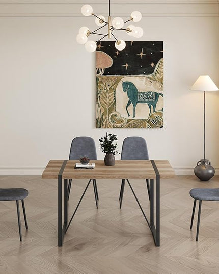 4 Chair Dining Table Set，Dinner Table Set for 4，55'' Kitchen Table and Suede Nap Fabic Chairs Set of 4, 5 Piece Dining Table Set for Kitchen Dining Room