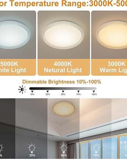 16 Inch Crystal Dimmable LED Flush Mount Light Fixture, 24W Super Bright Modern Lamps, 3000K/4000K/5000K Adjustable Ceiling Lights for Bedroom, Kitchen, ETL Listed