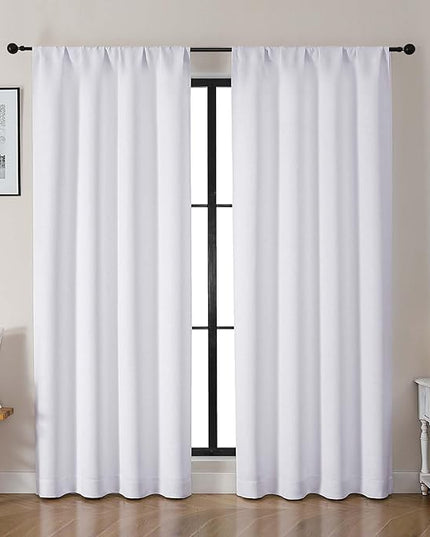 Gwine Pura White Light Filtering Curtains for Living Room 72 inches Long, Noise Reducing Room Darkening Window Treatment Curtains for Bedroom, Rod Pocket Farmhouse Decor, Each 40" Wx72 L,2PCS
