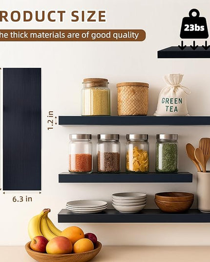 Floating Shelves for Wall, 23.6 inch Long Set of 3 Wood Rustic Wall Mounted Shelves, Display Shelf with Invisible Heavy, Large Deep Shelves for Home Decor & Storage for Living Room, Kitchen