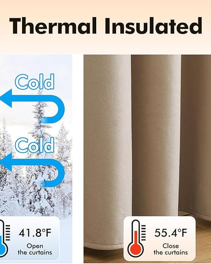MIULEE 2 Panels Blackout Velvet Curtains Solid Soft Grommet Camel Beige Curtains Thermal Insulated Soundproof Room Darkening Drapes for Living Room Bedroom 52 x 84 Inch