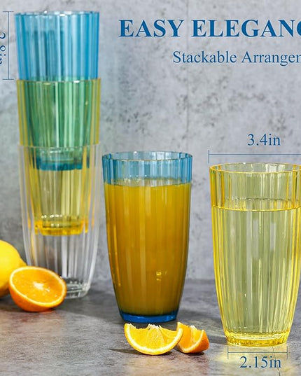 Acrylic Clear Highball Plastic Cups | Plastic Reusable Tumblers 20oz (Set of 8) | Stackable | BPA-free Tumblers | Shatterproof | Top-rack Dishwasher Safe