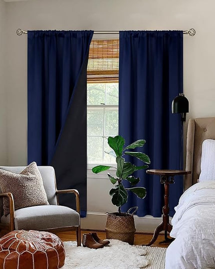 BGment Thermal Insulated Blackout Curtains for Bedroom with Black Liner, Double Layer Full Room Darkening Noise Reducing Rod Pocket Curtain (52 x 84 Inch, Navy Blue, 2 Panels)