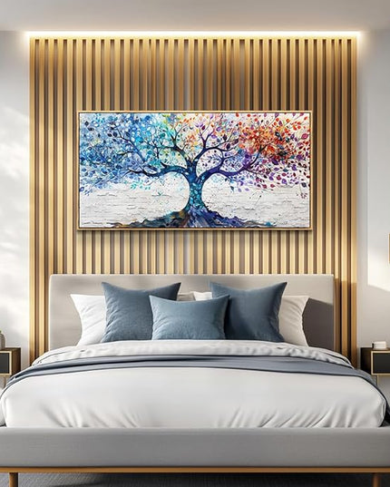 ERQINHUA Large Canvas Wall Art For Living Room Wood Framed Wall Decor For Bedroom Modern Office Decorations Colorful Wall Painting Tree Abstract Pictures Canvas Prints Artwork Home Decor 20x40 In