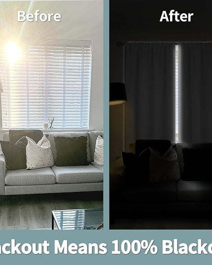 BGment Thermal Insulated 100% Blackout Curtains for Bedroom with Black Liner, Double Layer Full Room Darkening Noise Reducing Rod Pocket Curtain (52 x 54 Inch, Greyish White, 2 Panels)