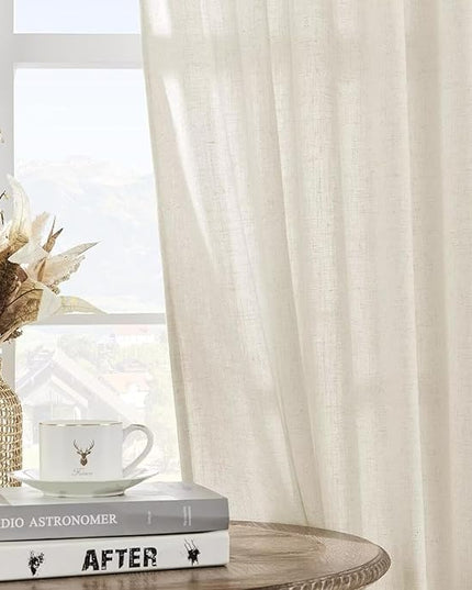 Joydeco Custom Linen Curtains for Living Room, Semi-Sheer Curtain 1 Panel Light Filtering Rod Pocket Back Tab (Off-White, Custom Size)