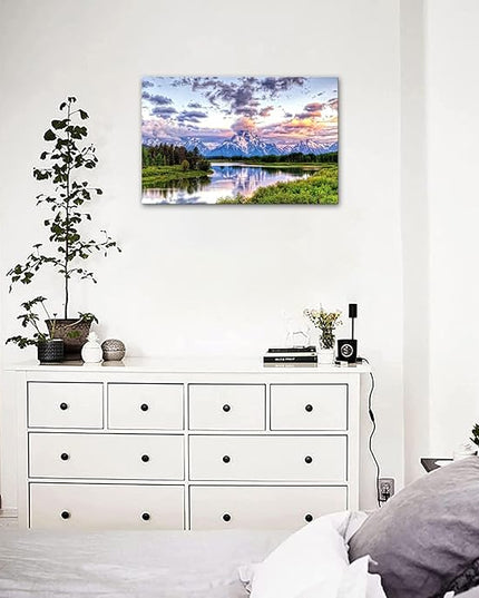 SKASNFAI Grand Teton Wall Art Mountain Art Pictures Wall Decor National Park Canvas Painting Contemporary Landscape Poster Framed for Bedroom Home (12x16 inch)