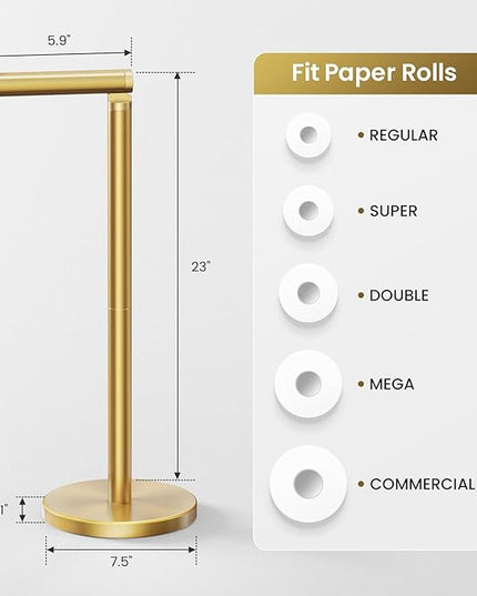 Cesun Toilet Paper Holder Stand Free Standing, Gold Toilet Paper Storage with Heavy Weighted Base, Bathroom Stainless Steel Toilet Paper Roll Holder, Non-Slip, Gold