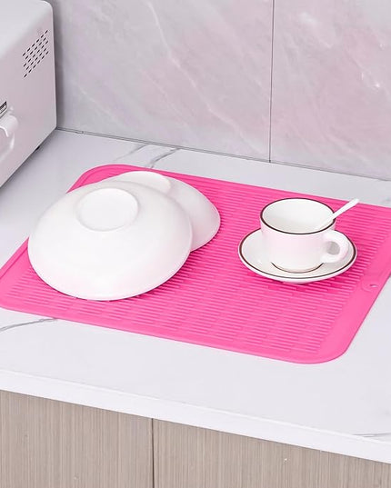 Silicone Dish Drying Mat for Multiple Usage,Easy clean,Eco-friendly,Heat-resistant Silicone Mat for Kitchen Counter or Sink,Refrigerator or Drawer Liner Rose XL 18 inches x 16 inches