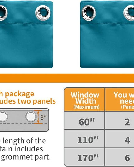 YoungsTex Teal Blue Blackout Curtains 48 Inches Length - Short Thermal Insulated Drapes with Grommet Room Darkening Privacy for Living Room Windows, 2 Panels, 42 x 48 Inch
